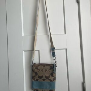 Coach Brown and Blue Crossbody Bag with Modern Accents